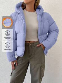 EURMUSE Zip Up Drawstring Hooded Puffer Coat