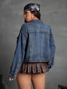 Jeanoix 大码朋克牛仔夹克 - 藍色 - 查看 2