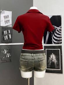 StreetHx Áo sơ mi phong cách Punk in họa tiết gradient nhiều màu - Đỏ - Xem 2
