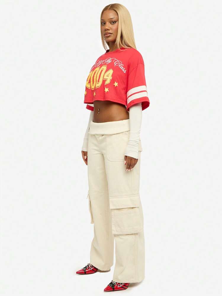 SUMWON WOMEN High Rise Cargo Wide Leg Jeans