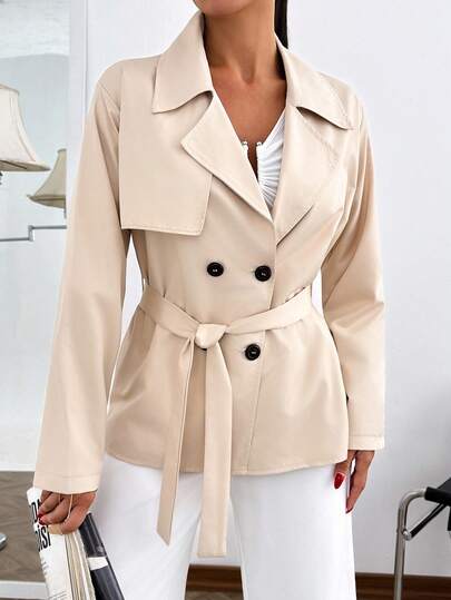 EURMUSE Avslappnad mångsidig pendlare med dubbelknäppt enfärgad trenchcoat, höst