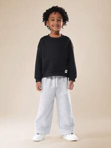 SUMWON 经典儿童圆领运动衫长袖套头衫休闲冬季秋季日常必备舒适运动衫 - 黑色 - 查看 4