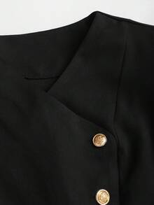 Sweetra Áo khoác mỏng thanh lịch cổ chữ V tay dài, cài nút đơn dành cho nữ, mùa thu - màu đen - Xem 4