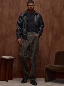 Musero 男式裂纹 PU 卡车司机翻盖口袋拉链皮夹克秋冬装