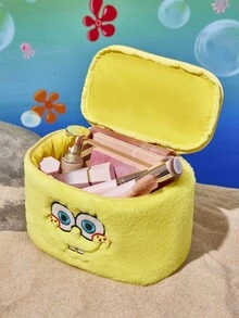 SpongeBob SquarePants | SHEIN 1pc Cute Plush Catoon Pattern Large Capacity Cylindrical Makeup Bag, Handheld, Super Spacious, Can Store Cosmetic Bottles & Daily Necessities, Suitable For Women & Teenagers