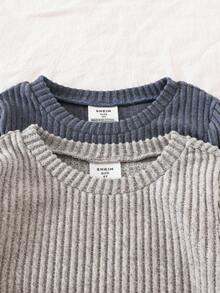 4pcs/Set Young Boy Comfortable Soft Gray & Blue Long Sleeve Top And Pants Pajama Set, Spring/Autumn/Winter Fall - Multicolor - View 3