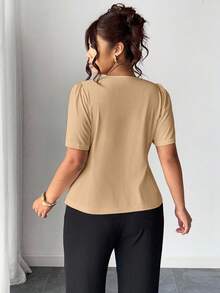 Elenzga Áo len cardigan cài nút hoa hồng thời trang cỡ lớn - Màu Khaki - Xem 3