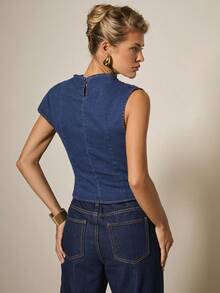 COSMINA Women's Casual Slim Fit Denim Blouse, Versatile For Daily Wear, Summer - Blue - View 2