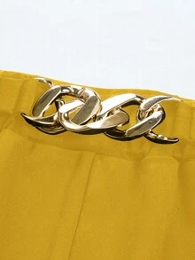 SOLERSUN Celana Panjang Wanita Ukuran Besar Warna Kuning Mustard Polos dengan Detail Sabuk, Potongan Lebar, Celana Kerja Kasual Cerdas Musim Panas, Pesta, Konser, Festival Musik Musim Gugur - Mustard Yellow - View 8