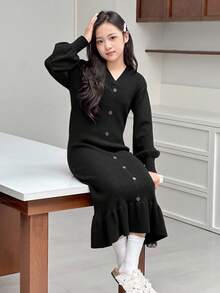 Dazy Kids Vestido suéter de malha para meninas pré-adolescentes