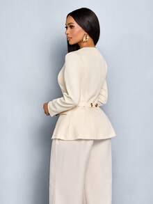 SOLERSUN Women's Solid Color Minimalist Casual Elegant Commuting Long Sleeve Blazer Winter Women Clothes Thanksgiving Women Teachers Fall Cloth For Women - Apricot - View 2