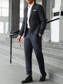 Calvornis 男士商务休闲翻领长袖夹克和裤子套装