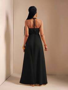 Zivah 新款春夏休闲假日露背露肩胸围、腰围和后背摆裙，前开叉至大腿，黄色海条纹女式超长连衣裙-B