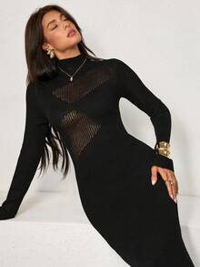 Rafferiza Váy len bó sát gợi cảm khoét sâu màu trơn - màu đen - Xem 1