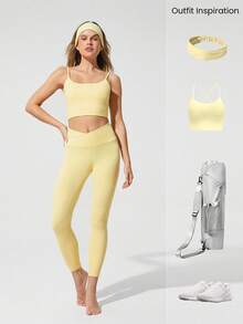 GLOWMODE 24英寸 FeatherFit™ 交叉紧身裤，内置内衣，轻度支撑，低冲击瑜伽，日常健身 - French Vanilla - 查看 7