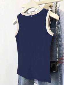 SHEIN Plus Size Women's Casual Contrast Trim Tank Top, Summer - Navy Blue - View 2