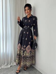 Elenzga Vestido camisero largo estampado para mujer, otoño