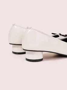 CUCCOO DOLLMOD Giày bệt đế thấp mũi vuông màu trắng dễ thương cổ điển cổ điển đi làm dự tiệc hẹn hò gót trụ thấp - trắng - Xem 9