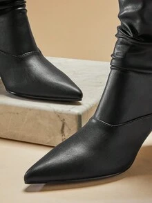 SHUZIA Women's Glamorous Sexy Pointy Toe Kitten Heel Knee-High Slouchy Boots - Black - View 7