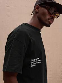 Musero Áo thun in khẩu hiệu đồ họa cỡ lớn mùa xuân, mùa hè, phong cách đường phố - màu đen - Xem 4