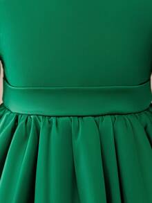 Glamorique Kids 1pc Girls' Christmas Dress,Green Satin Long Sleeves,Red Tulle Skirt,Detachable Bow Decor,Fall Winter Emerald Elegant Party,Sage Green,Summer - Green - View 5