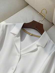 Franclia Áo sơ mi tay ngắn cổ bẻ màu trơn thường ngày dành cho nữ, mùa hè - trắng - Xem 4