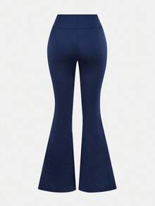 Navy Blue Flared Tween Leggings For Everyday Casual Look Fall Winter - Navy Blue - View 2