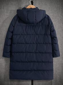 EURMUSE Men Sticky Zipper High Quality Hooded Long Fit Wintercoat - Navy Blue - View 3