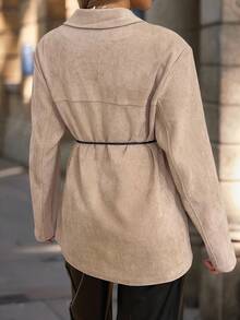 SHEIN EZwear Women's Casual Suede Mottled Lapel Button With Belt Blazer,Fall Clothes For Women, Business Casual Woman - Khaki - View 2