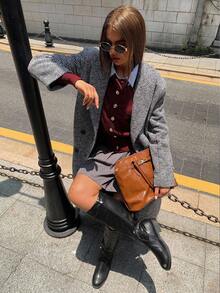 Maija 女士休闲百搭纯色开衫 女士薄款开衫 酒红色开衫 深红色开衫 纽扣开衫 - 棕色 - 查看 8