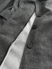 Maweii 加大码女式长款风衣，泡泡袖不对称袖外套，高腰时尚冬季外套 - 深灰色 - 查看 7