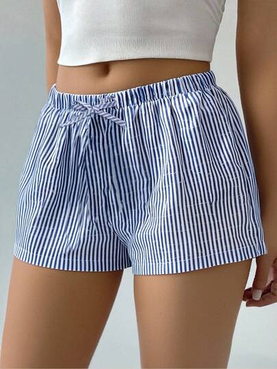 SHEIN Teen Girl Striped Low-Rise Shorts For Summer Vacation Beach Casual Shorts Home Shorts
