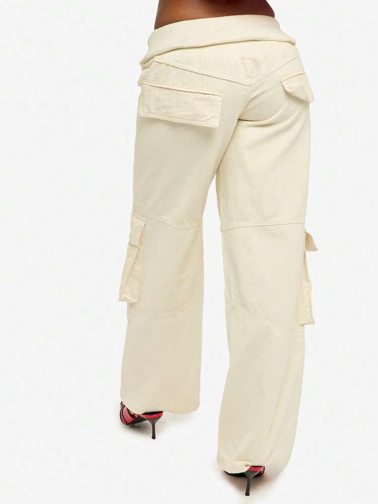 SUMWON WOMEN High Rise Cargo Wide Leg Jeans