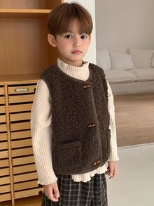 DAZY Casual Loose Versatile Sleeveless Young Boys Jackets Fall/Winter Thermal Lined - Coffee Brown - View 5