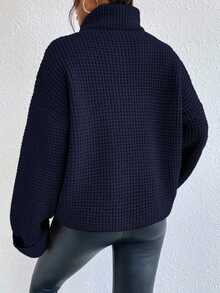 EMERY ROSE Women's Casual Solid Color Crew Neck Long Sleeve Sweater - Navy Blue - View 2