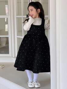 Dazy Kids Young Girls Square Neck Sleeveless Dress, Autumn/Winter - Black - View 1