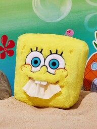 SpongeBob SquarePants | SHEIN 1개 플러시 카툰 자수 티슈 박스, 사랑스러운 3D 디자인, 정교한 자수, 가정, 자동차, 사무실에 적합, 다양한 티슈 크기에 적합