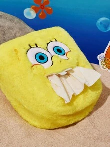 SpongeBob SquarePants | SHEIN 1pc Plush Cartoon Embroidered Tissue Box, Adorable 3D Design, Exquisite Embroidery, Suitable For Home, Car, Office, Fits Various Tissue Sizes