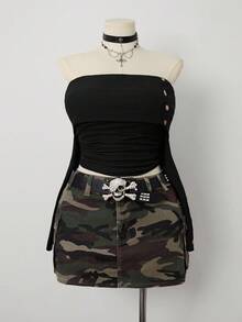 Sunspun Plus Size Camouflage Stretch Mini Cargo Jean Skirt - Multicolor - View 1