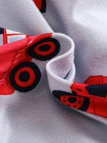 SHEIN Bộ đồ ngủ liền thân dài tay in hình xe cứu hỏa dễ thương cho bé trai, mùa xuân/hè - Đỏ - Xem 8