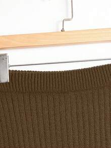 GlowEve 女士时尚不对称超短针织上衣和迷你裙两件套 - 咖啡棕 - 查看 3