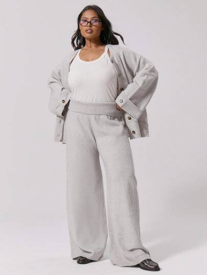 MUSERA 大码翻边阔腿针织裤，可爱性感街头风，适合夜间外出、晚宴派对等场合，尽显优雅气质。