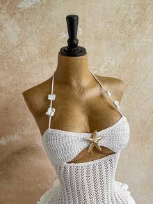 Soleia New Knitted Halter Neck Tie Strap Multi-Layer Ruffle Hem Mini Dress, Suitable For Party, Date, Valentine's Day, Easter, Carnival, Afternoon Tea, Beach, Cruise, City Vacation, Autumn/Winter Layering,Party - Beige - View 5