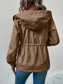 EMERY ROSE Women's Solid Color Long Sleeve Drawstring Waist Casual Zip-Up Hooded Jacket, Autumn