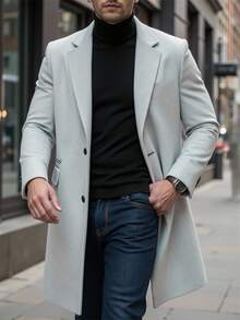Calvornis 男士纯色口袋纽扣长袖大衣，秋季男士外套，灰色男士正装外套，灰色男士冬季外套 - 灰色 - 查看 1
