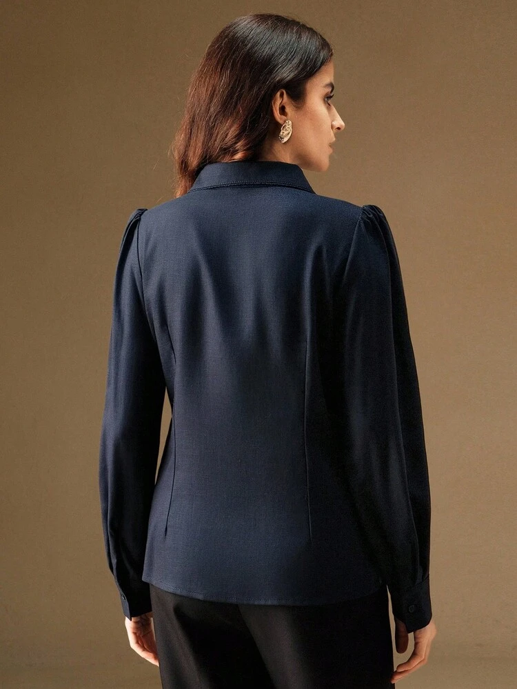 Elegant Women's Embroidered Long Sleeve Collared Blouse, Suitable For Autumn, Formal Occasions, Parties, Holidays, Work, Graduation, Weddings