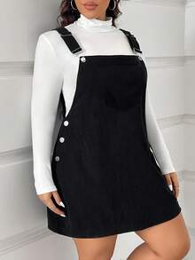 SHEIN EZwear Plus Size Corduroy Overall Dress, Early Autumn - Black - View 3