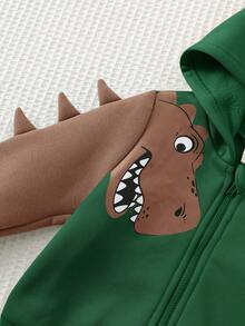 Cozy Pixies 2件套男童卡通恐龙印花连帽夹克和松紧腰裤套装 - 墨綠色 - 查看 9