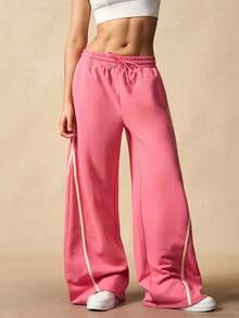 VARSIVA Women's Regular Pink Drawstring Waist Wide Leg Pants - Multicolor - View 9