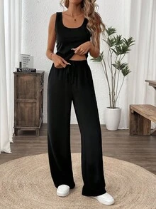 Easowa 3pcs/Set Women Autumn Black & White Maillard Suit: Blouse, Blazer And Wide-Leg Pants, 2024 New Fashion Travel Outfit Airport